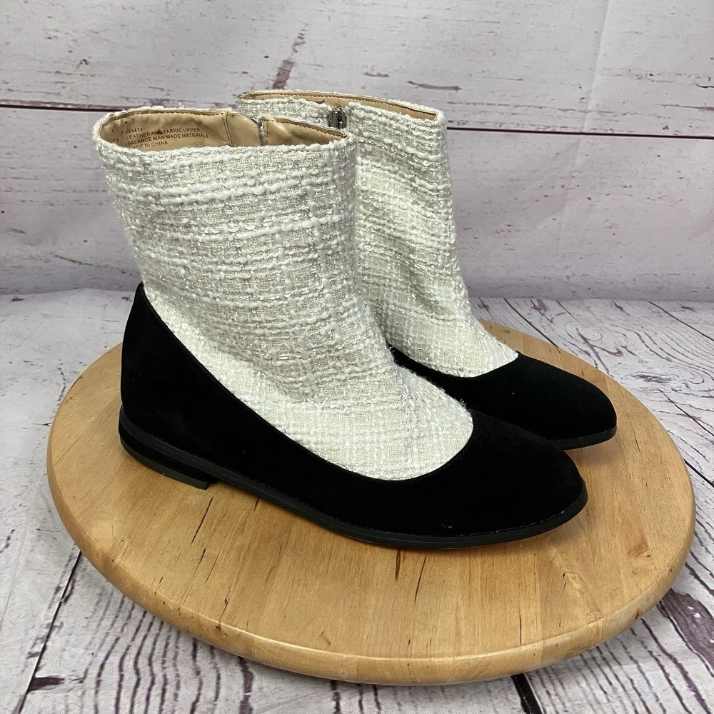 Rara Avis Tweed Ankle Boots Black White Suede Cap Toe‎ Zip Womens Size 7M